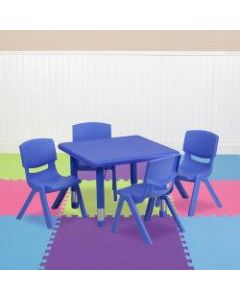 Flash Furniture 24ft" Square Plastic Height-Adjustable Activity Table with 4 Chairs, Blue