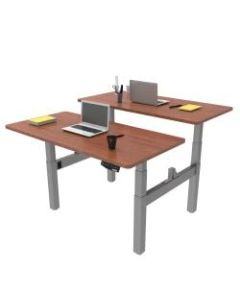 Loctek Height-Adjustable Dual Bench Desk, Mahogany/Silver