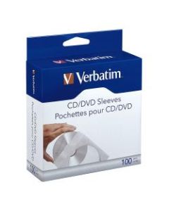 Verbatim CD/DVD Paper Storage Sleeves, White, Box Of 100 Sleeves
