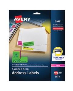 Avery High-Visibility Permanent Laser ID Labels, 5979, 1in x 2 5/8in, Assorted Colors, Pack Of 450