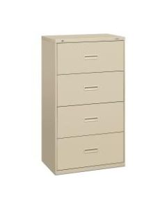 basyx by HON 400 30inW Lateral 4-Drawer File Cabinet, Metal, Putty