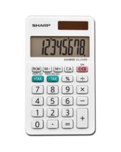 Sharp EL-244WB 8 Digit Professional Pocket Calculator - Extra Large Display, Durable, Plastic Key, Dual Power, 3-Key Memory, Automatic Power Down - 8 Digits - LCD - White - 1 Each