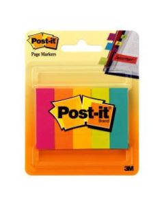 Post-it Notes Page Markers, 1/2in x 2in, Electric Glow Colors, 100 Per Pad, Pack Of 5 Pads