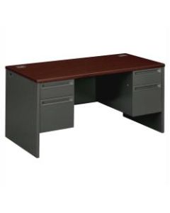 HON 38000 Series Double-Pedestal Desk, 60inW, Mahogany/Charcoal