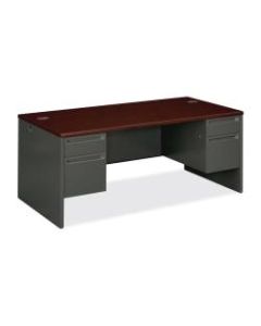 HON 38000 Series Double-Pedestal Desk, 72inW, Mahogany/Charcoal