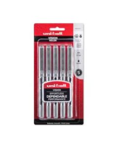 uni-ball Vision Liquid Ink Rollerball Pens, Fine Point, 0.7 mm, Silver Barrel, Black Ink, Pack Of 5 Pens