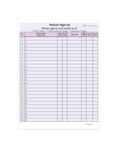 HIPAA Compliant Patient/Visitor Privacy 2-Part Sign-In Sheets, 8-1/2in x 11in, Purple, Pack Of 500 Sheets
