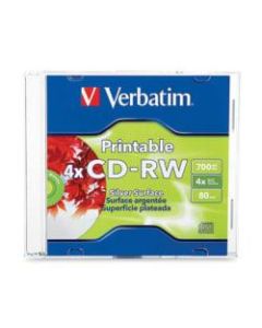 Verbatim CD-RW 700MB 2X-4X DataLifePlus Silver Inkjet Printable with Branded Hub - 1pk Jewel Case - 120mm - Printable - Inkjet Printable - 1.33 Hour Maximum Recording Time