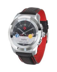 MyKronoz ZeTime Premium Hybrid Smartwatch, Regular, Polished Silver/Black Carbon Red, KRZT1RP-PSL-BKCAR