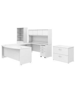Bush Business Furniture Studio C 72inW x 36inD U Shaped Desk with Hutch, Bookcase and File Cabinets, White, Standard Delivery