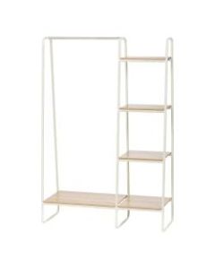 IRIS Metal Garment Rack With Wood Shelves, 59-1/2inH x 39-13/16inW x 15-3/4inD, White/Light Brown