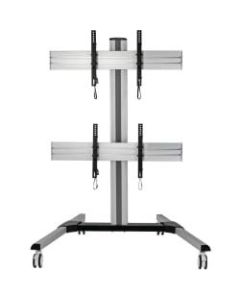 Tripp Lite Dual Screen Mobile TV Video Wall Cart Height-Adjustable 45-55in Heavy Duty - Up to 55in Screen Support - 264 lb Load Capacity - 67.7in Height x 32.9in Width x 27.6in Depth - Floor - Steel, Aluminum - Black, Silver