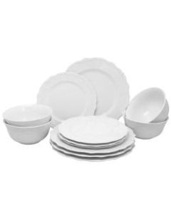 Gibson Home Fine Ceramic Scallop Buffet 12-Piece Dinnerware Set, White
