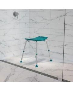 Flash Furniture Hercules Adjustable Bath And Shower Chair With Non-Slip Feet, 21-1/2inH x 19inW x 17inD, Teal