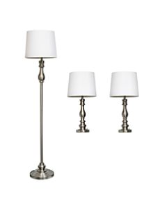 Elegant Designs Floor/Table Lamps, White Shade/Brushed Steel Base, Set Of 3