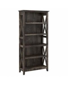 Bush Furniture Key West Tall 5-Shelf Bookcase, Dark Gray Hickory, Standard Delivery