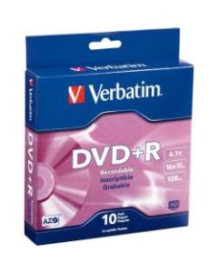 Verbatim AZO DVD+R 4.7GB 16X with Branded Surface - 10pk Spindle Box - 4.7GB - 10 Pack
