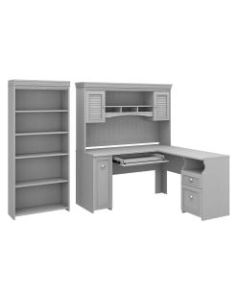 Bush Furniture Fairview 60inW L-Shaped Desk With Hutch And 5-Shelf Bookcase, Cape Cod Gray, Standard Delivery