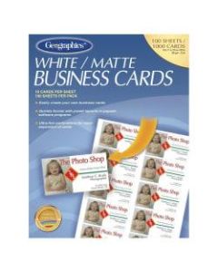 Geographics Inkjet, Laser Print Business Card - 3 1/2in x 2in - 65 lb Basis Weight - Matte - 100 / Pack - White
