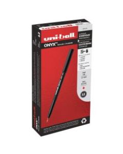 uni-ball Onyx Rollerball Pens, Fine Point, 0.7 mm, Black Barrel, Red Ink, Pack Of 12