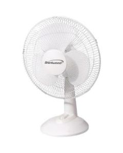 Brentwood Kool Zone F-12DW 12in Oscillating Desk Fan - 12in Diameter - 3 Speed - Oscillating, Pivoting Head, Carrying Handle, Quiet, Adjustable Tilt Head, Air Circulation - White