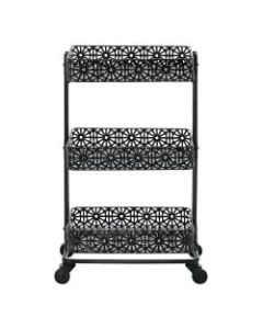 Linon Nicole 3-Tier Metal Storage Cart, 29-11/16inH x 17-1/8inW x 12-7/16inD, Black
