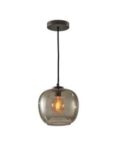 Adesso Ashton Pendant Lamp, 9inW, Smoked-Glass Shade/Matte-Black Base