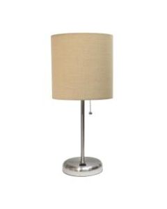 LimeLights Stick Lamp With USB Port, 19-12inH, Tan Shade/Brushed Steel Base