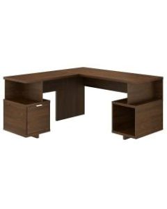 kathy ireland Home by Bush Furniture Madison Avenue 60inW L-Shaped Desk With Drawer And Storage Cubby, Modern Walnut, Standard Delivery