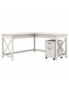 Bush Furniture Key West 60inW L-Shaped Desk With 2-Drawer Mobile File Cabinet, Linen White Oak, Standard Delivery