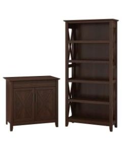 Bush Furniture Key West Laptop Storage Desk Credenza With 5 Shelf Bookcase, Bing Cherry, Standard Delivery