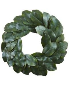 Nearly Natural Polyester Magnolia Leaf Wreath, 24in, Green