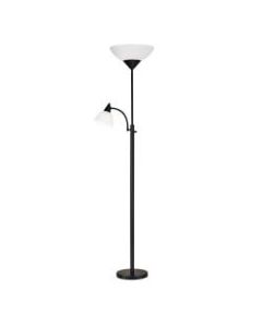 Adesso Piedmont 300W Torchiere with Reading Light, 71inH, White Shade/Black Base