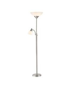 Adesso Piedmont 300W Torchiere with Reading Light, 71inH, Brushed Steel Base/White Shade