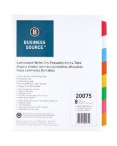 Business Source Laminated Write-On Tab Indexes - 8 Write-on Tab(s) - 8 Tab(s)/Set - 11in Tab Height x 8.50in Tab Width - 3 Hole Punched - Self-adhesive, Removable - Multicolor Mylar Tab(s) - 8 / Set