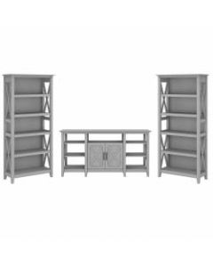 Bush Furniture Key West Tall TV Stand With Set Of 2 Bookcases, Cape Cod Gray, Standard Delivery