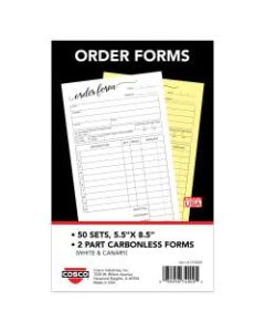 COSCO Order Form Book, 2-Part Carbonless, 8-1/2in x 5-1/2in, Script, Book Of 50 Sets