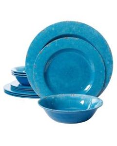 Gibson Studio California Mauna 12-Piece Melamine Dinnerware Set, Blue Crackle