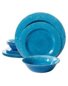 Gibson Studio California Mauna 12-Piece Melamine Dinnerware Set, Blue Crackle