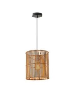 Adesso Cabana Large Pendant Lamp, 10-3/4inW, Natural Rattan Shade/Dark Bronze Base