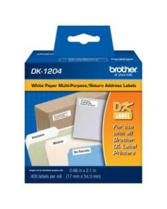 Brother Genuine DK-12043PK Multipurpose Paper Label Rolls, 2-1/8in x 11/16in, White, 400 Labels Per Roll, Box Of 3 Rolls