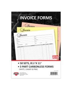 COSCO Invoice Form Book With Slip, 3-Part Carbonless, 8-1/2in x 11in, Artistic, Book Of 50 Sets