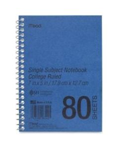 Mead Heavyweight Single Subject Notebook - 80 Sheets - Coilock - 5in x 7in - White Paper - Assorted Cover - Durapress Cover - 1Each