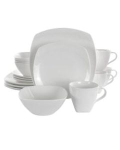 Elama Deluxe Square 16-Piece Porcelain Dinnerware Set, White