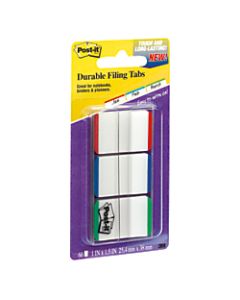 Post-it Durable Tabs, 1in x 1 1/2in, Blue/Green/Red Color Bars, 22 Flags Per Pad, Pack Of 3 Pads