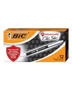 BIC PrevaGuard Clic Stic Ballpoint Pens With Antimicrobial Additive, Medium Point, 1.0 mm, Black Barrel, Black Ink, Pack Of 12 Pens