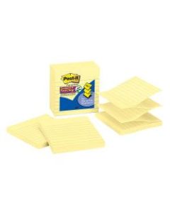 Post-it Super Sticky Pop-up Notes, 4in x 4in, Canary Yellow, Lined, Pack Of 5 Pads