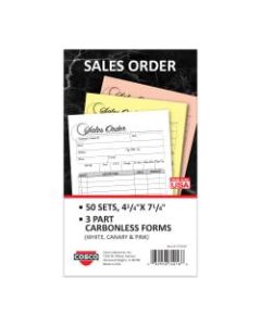 COSCO Sales Order Form Book With Slip, 3-Part Carbonless, 4-1/4in x 7-1/4in, Artistic, 50 Sets