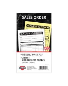 Cosco Sales Order Form Book Sets With Slips, 4-1/4in x 7-1/4in, 2-Part Carbonless, Pack Of 50 Sets