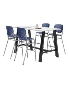 KFI Midtown Bistro Table With 4 Stacking Chairs, 41inH x 36inW x 72inD, Designer White/Navy